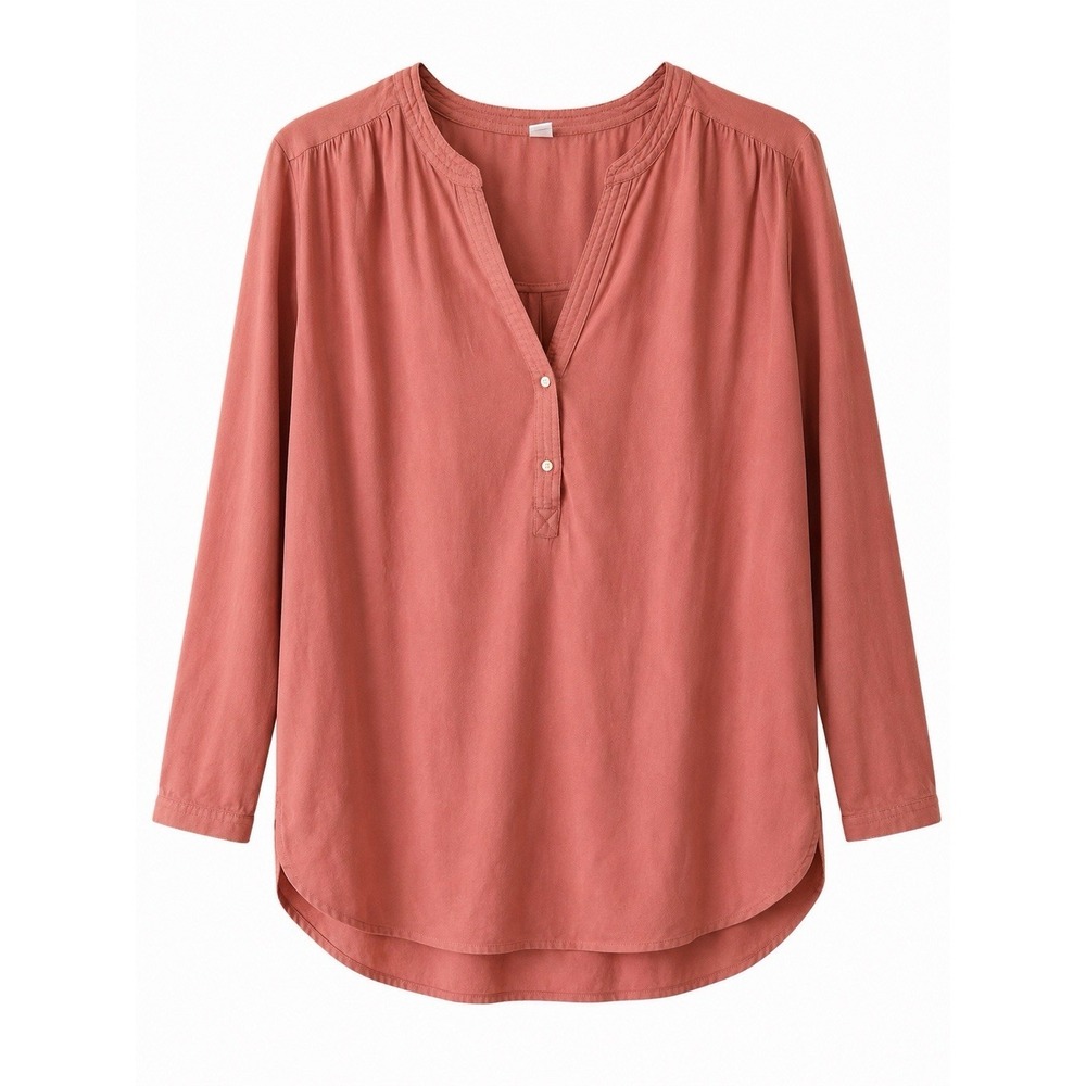 Old Navy Womens XL Dusty Rose Pink Henley Popover Blouse Long Sleeve Top - Picture 1 of 16